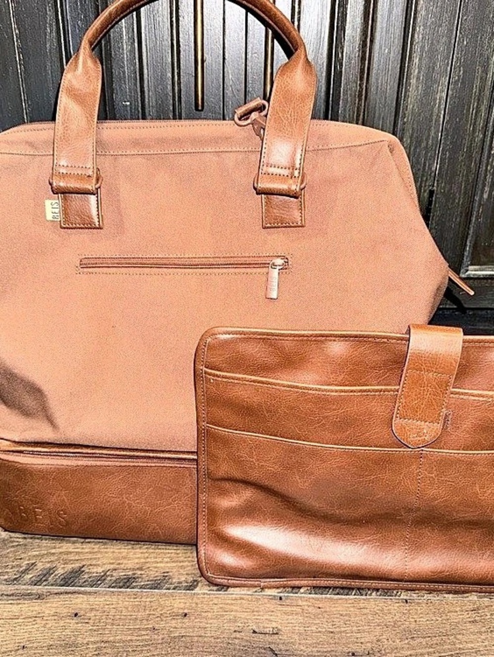 BÉIS Convertible Mini Weekender Bag Maple + Laptop Sleeve